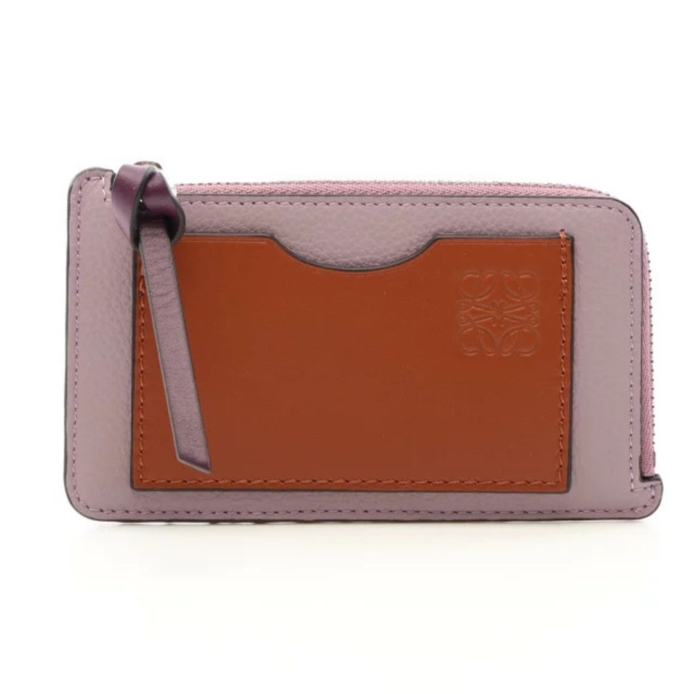 Loewe Anagram Coin Card Case Purse Wallet Leather Purple Brown